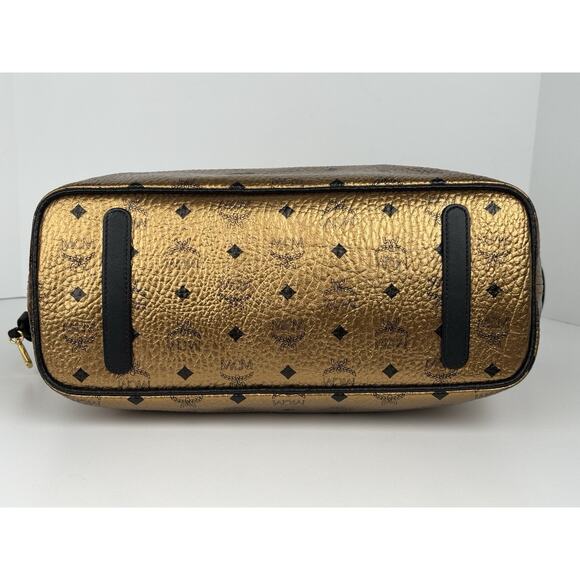MCM Metallic Visetos Medium Shopper Tote Bag Gold Leather - Picture 9 of 16